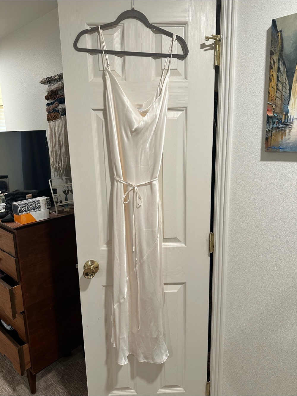 Park & Fifth Waldorf Dress - Ivory Satin Cowl Slip Dress